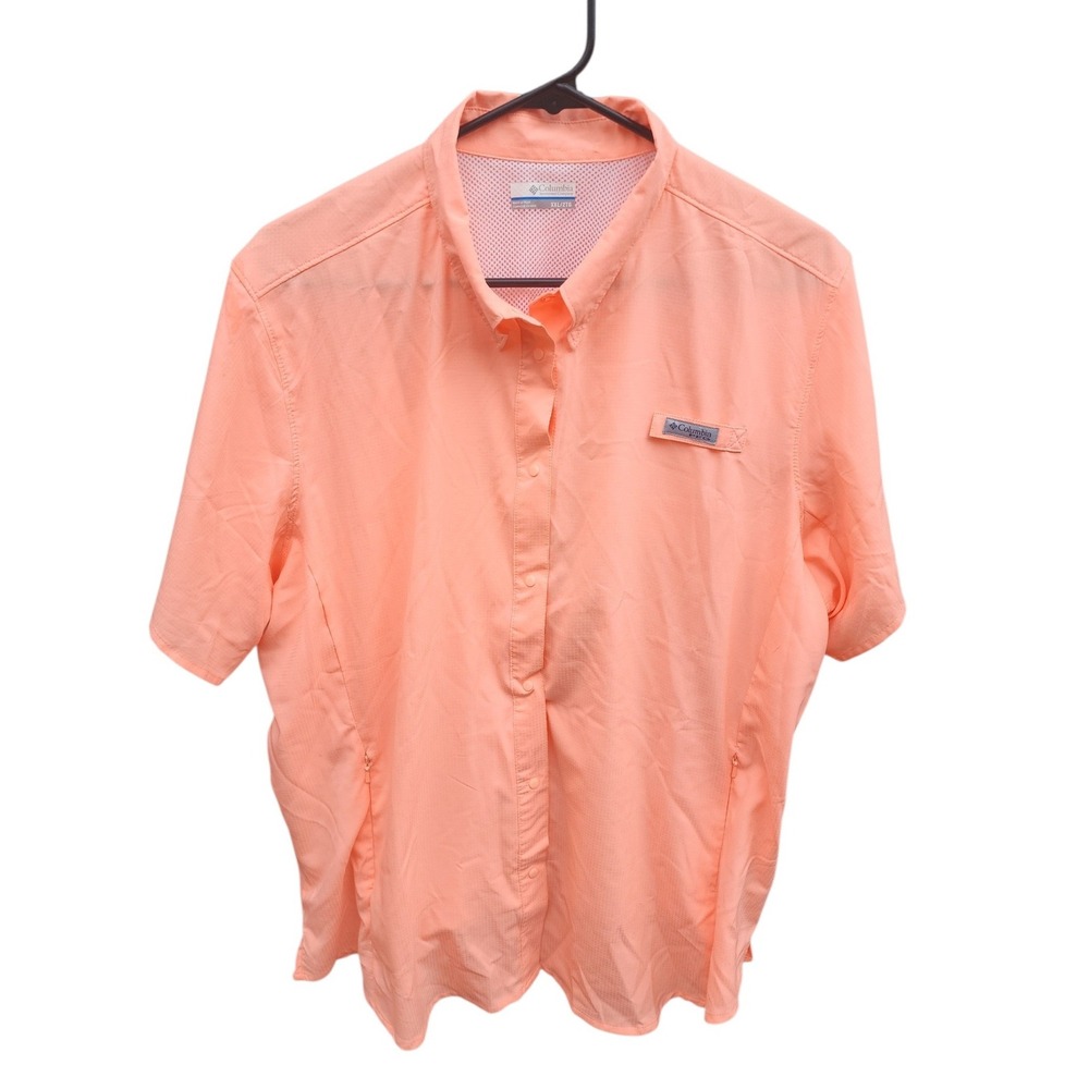 Columbia PFG Mens XXL Short Sleeve Fishing Shirt Coral Peach Omni-Shade FL7277